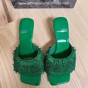 Green Jeffrey Campbell open toe kitten heels